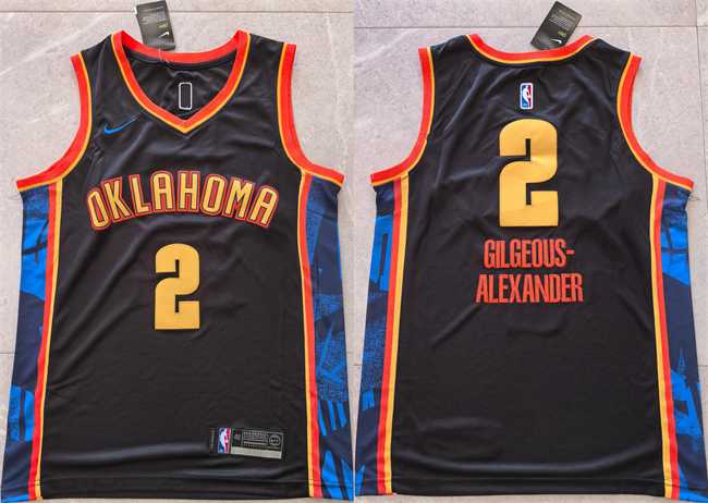 Men%27s Oklahoma City Thunder #2 Shai Gilgeous-Alexander Black 2024 City Edition Stitched Basketball Jersey->oklahoma city thunder->NBA Jersey